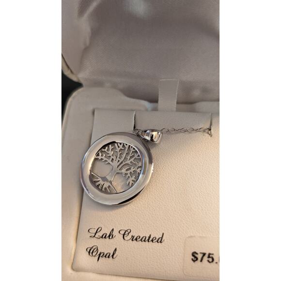 NWT Lab Created Opal Tree of Life Pendant Necklace on 925 Sterling 17" Chain - Picture 2 of 4